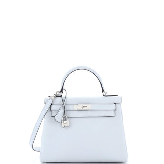 Hermes Kelly Handbag Blue Clemence with Palladium Hardware 28