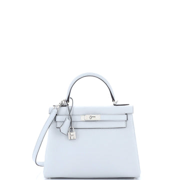 Hermes Kelly Handbag Blue Clemence with Palladium Hardware 28