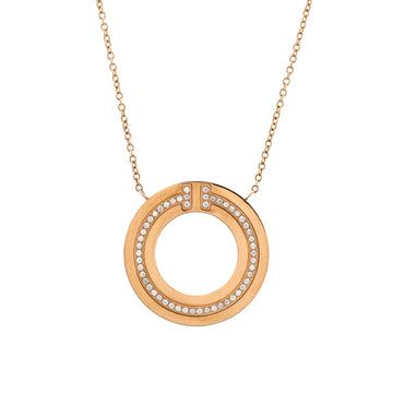 Tiffany & Co. T Circle Pendant Necklace 18K Rose Gold with Diamonds Small