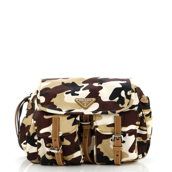 Prada Camouflage Double Pocket Flap Shoulder Bag Printed Tessuto Small