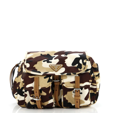 Prada Camouflage Double Pocket Flap Shoulder Bag Printed Tessuto Small