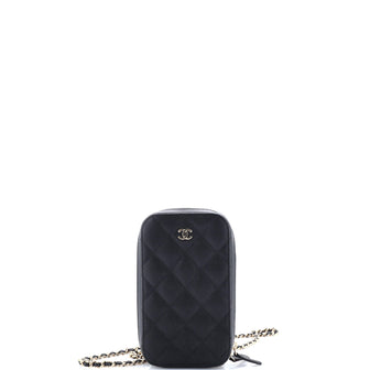 Chanel Zip Around Phone Case with Chain Quilted Caviar