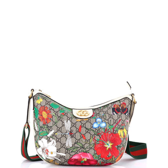 Gucci Ophidia Half Moon Hobo Flora GG Coated Canvas Small