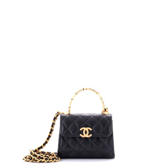 Chanel Coco Enamel Top Handle Flap Bag Quilted Lambskin Small