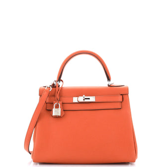 Hermes Kelly Handbag Orange Togo with Palladium Hardware 28