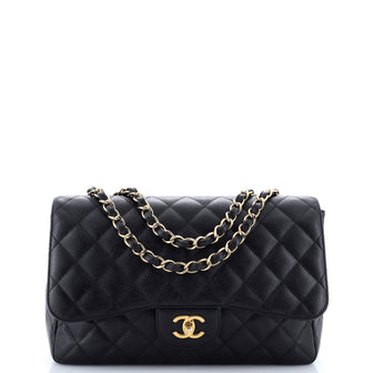 Chanel Classic Single Flap Bag Quilted Caviar Jumbo