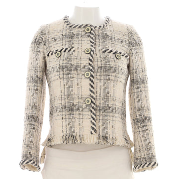 Chanel Women's Braided Trim Collarless Button Up Jacket Tweed