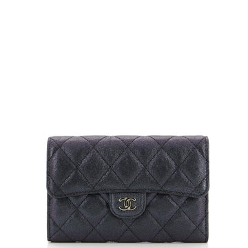 Chanel Trifold Classic Flap Wallet Quilted Iridescent Caviar Medium