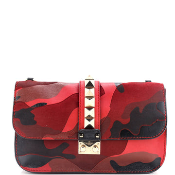 Valentino Garavani Glam Lock Shoulder Bag Camo Leather and Canvas Medium