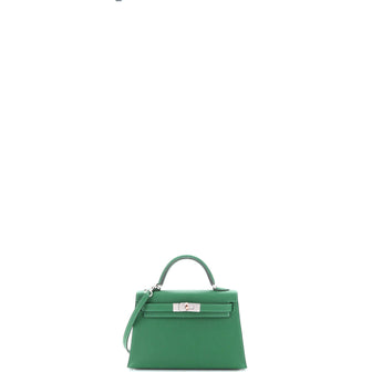 Hermes Kelly Mini II Bag Green Epsom with Electrum Hardware 20