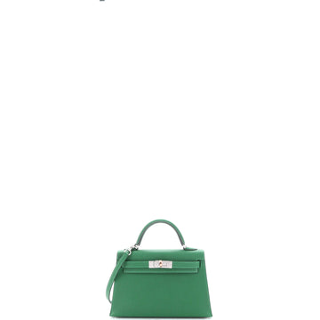 Hermes Kelly Mini II Bag Green Epsom with Electrum Hardware 20