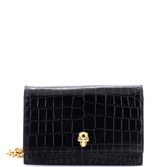 Alexander McQueen Skull Chain Crossbody Bag Crocodile Embossed Leather Mini