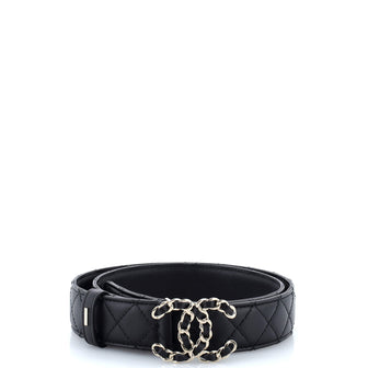 Chanel Woven Chain CC Buckle Belt Quilted Leather Wide