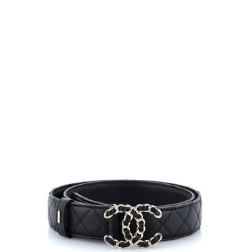 Chanel Woven Chain CC Buckle Belt Quilted Leather Wide