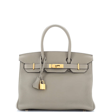 Hermes Birkin Handbag Green Clemence with Gold Hardware 30