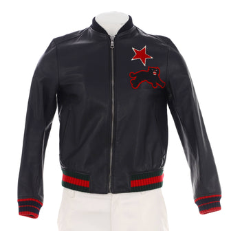 Gucci Men's Varsity Jacket Leather with Patchwork