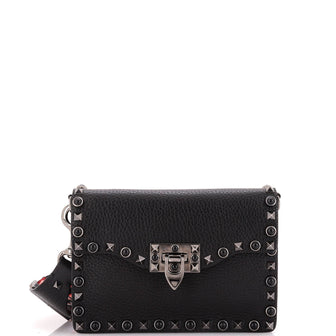 Valentino Garavani Rolling Rockstud Flip Lock Flap Bag Leather with Cabochons Small