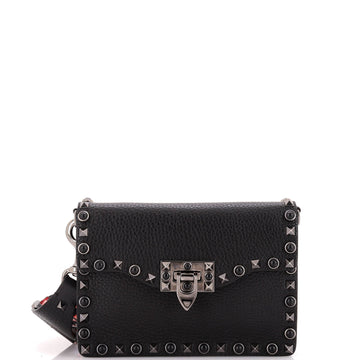 Valentino Garavani Rolling Rockstud Flip Lock Flap Bag Leather with Cabochons Small