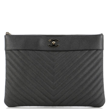 Chanel Mademoiselle Vintage O Case Clutch Chevron Caviar Medium