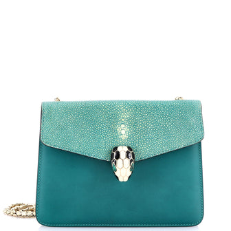 Bvlgari Serpenti Forever Square Shoulder Bag Leather and Stingray Small