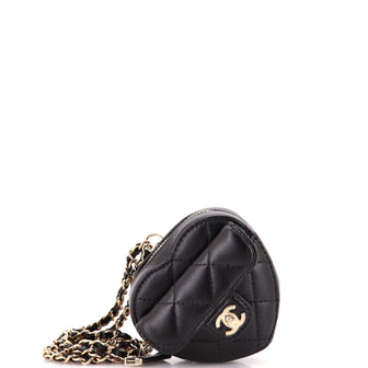 Chanel CC in Love Heart Chain Necklace Zip Coin Purse Quilted Lambskin