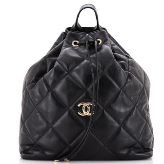 Chanel CC Drawstring Backpack Quilted Lambskin Large