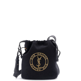 Saint Laurent Rive Gauche Drawstring Bucket Bag Embroidered Wool