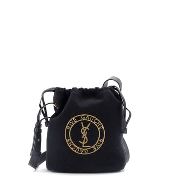 Saint Laurent Rive Gauche Drawstring Bucket Bag Embroidered Wool
