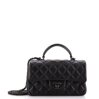 Chanel So Black Classic Single Flap Top Handle Bag Quilted Lambskin Mini
