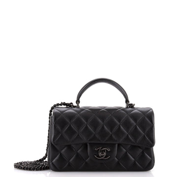 Chanel So Black Classic Single Flap Top Handle Bag Quilted Lambskin Mini