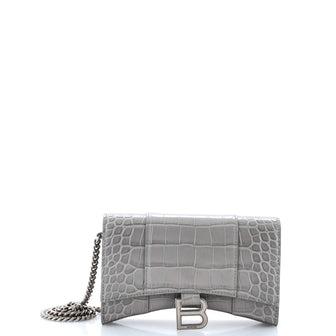 Balenciaga Hourglass Chain Wallet Crocodile Embossed Leather