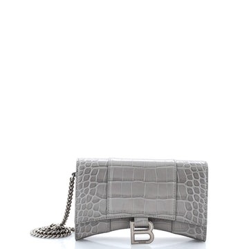 Balenciaga Hourglass Chain Wallet Crocodile Embossed Leather