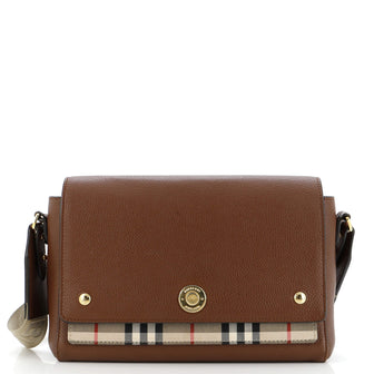 Burberry Note Crossbody Bag Leather with Vintage Check Canvas Medium