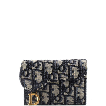 Christian Dior Saddle Flap Zipped Card Holder Oblique Canvas Compact