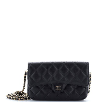 Chanel Classic Flap Phone Holder with Chain Quilted Caviar
