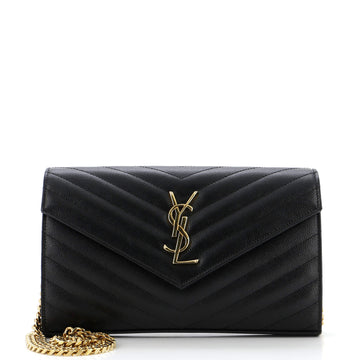 Saint Laurent Classic Monogram Wallet on Chain Matelasse Chevron Leather Medium