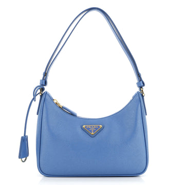 Prada Adjustable Handle Zip Hobo Saffiano Leather Mini