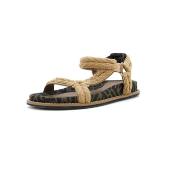 Fendi Women's Feel Flat Sandals Braided Fabric and FF Jacquard
