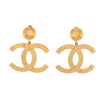 Chanel CC Paris Button Drop Earrings Metal