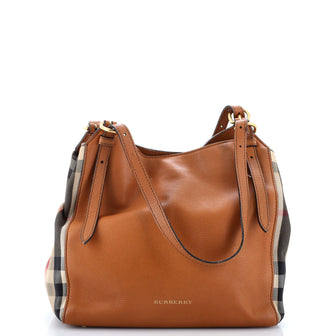 Burberry Canterbury Tote Leather and House Check Canvas Small