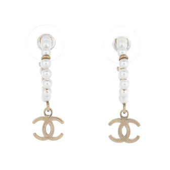 Chanel Dangling CC Hoop Earrings Metal with Faux Pearls