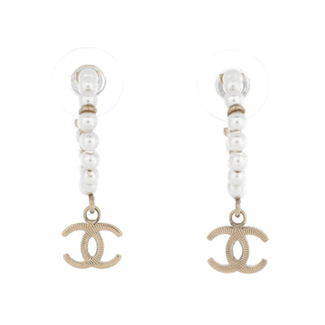 Chanel Dangling CC Hoop Earrings Metal with Faux Pearls
