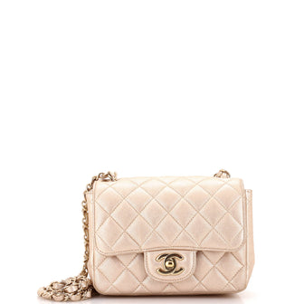 Chanel Square Classic Single Flap Bag Quilted Metallic Lambskin Mini