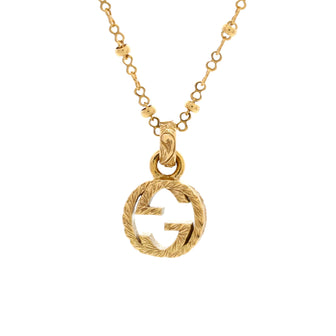 Gucci Interlocking G Arabesque Pendant Necklace 18K Yellow Gold