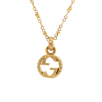 Gucci Interlocking G Arabesque Pendant Necklace 18K Yellow Gold