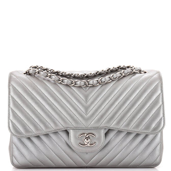 Chanel Classic Double Flap Bag Chevron Caviar Jumbo