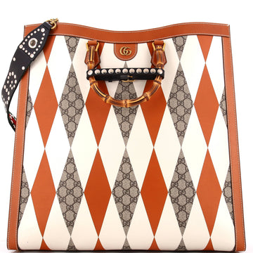 Gucci Diana NM Bamboo Handle Tote Rhombus GG Coated Canvas with Leather Large