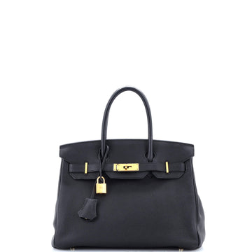 Hermes Birkin Handbag Black Togo with Gold Hardware 30
