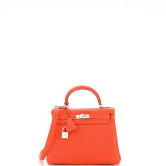 Hermes Kelly Handbag Red Togo with Palladium Hardware 25