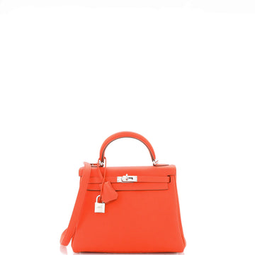 Hermes Kelly Handbag Red Togo with Palladium Hardware 25